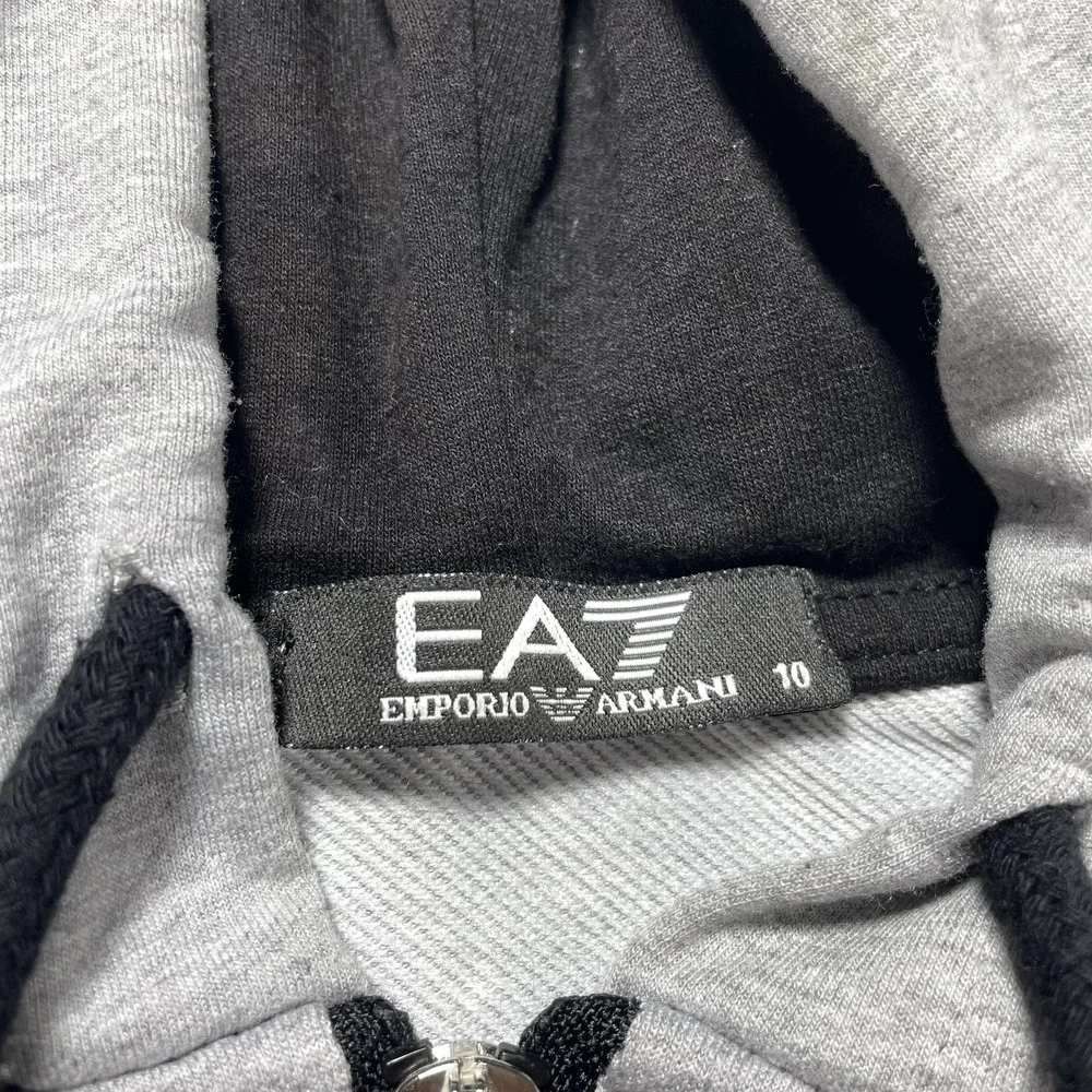 Emporio Armani EA7 Hoodie Kids 10 Gray Black Colorblock Full Zip Logo Cotton